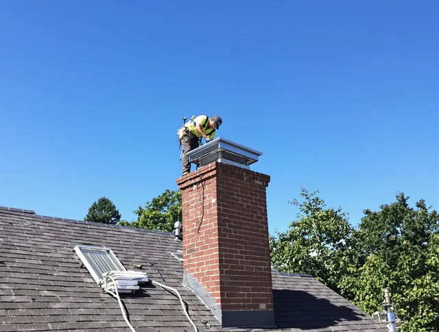 West Covina Chimney Sweep technician measuring a chimney cap in West Covina, CA