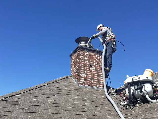 Dedicated West Covina Chimney Sweep team member cleaning a chimney in West Covina, CA