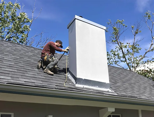 West Covina Chimney Sweep team member finishing chimney construction in West Covina, CA