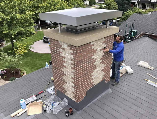 West Covina Chimney Sweep team working on a custom chimney remodel in West Covina, CA