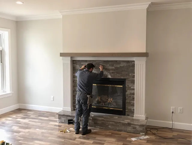 West Covina Chimney Sweep finishing a custom fireplace install in West Covina, CA